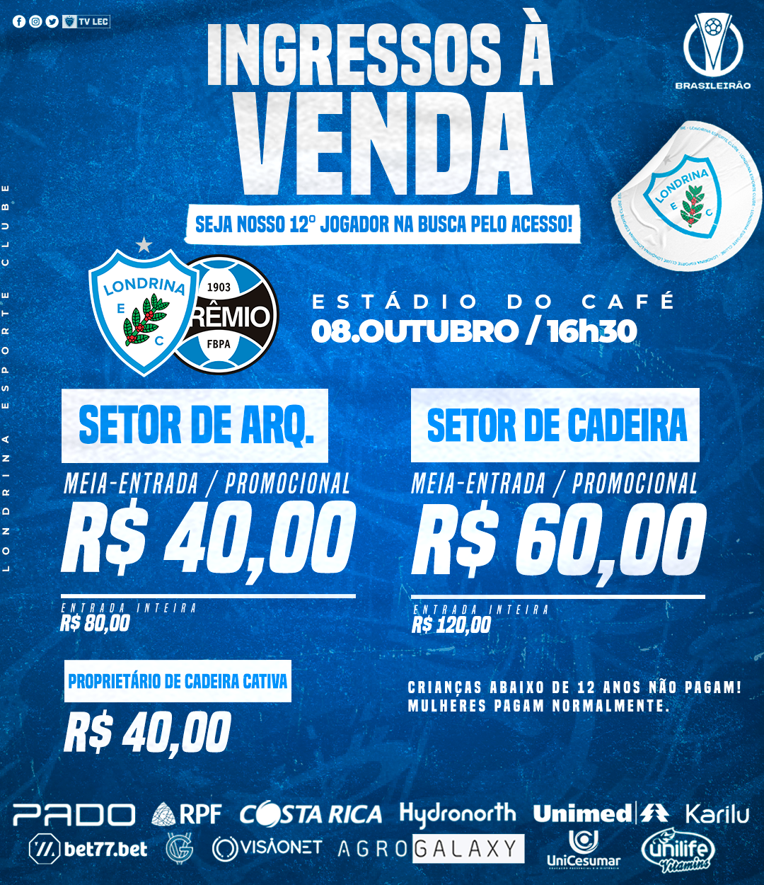 Ingressos à venda para Londrina Esporte Clube x Grêmio Ingressos à venda para Londrina Esporte Clube x Grêmio